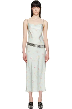 Paco rabanne Blue Double Satin Printed Midi Dress