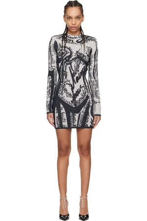 Balmain Navy & White Body Motif Minidress
