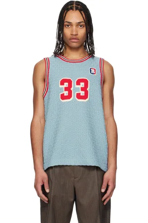 rice nine ten Blue Knitting Basketball Tank Top