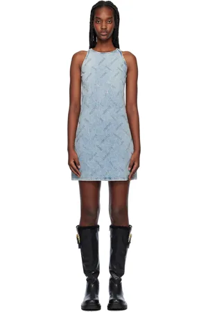 VERSACE Blue Studded Logo Denim Minidress