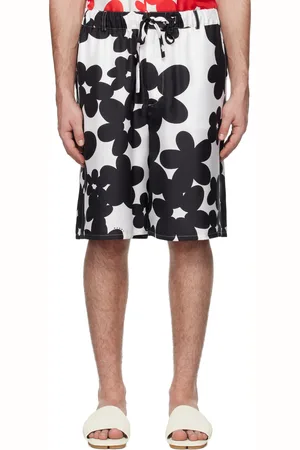 Marni Black & White Dillies Print Silk Bermuda Shorts