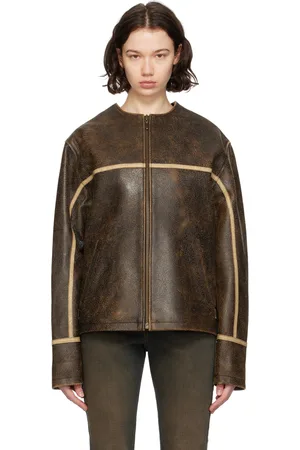 Guess Brown Crackle Leather Jacket