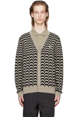 Fred Perry Taupe & Black Jacquard Cardigan
