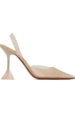 Amina Muaddi Beige Holli Glass Sling Heels