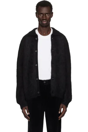 Solid Black Mohair Collar Neck Cardigan