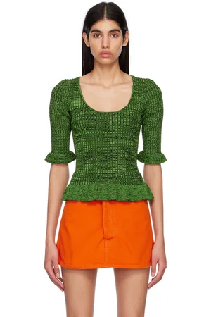 Ganni Green Flounce Blouse