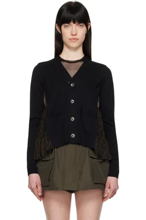 SACAI Black & Brown Leopard Print & Knit Cardigan