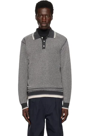 Beams Gray Knit Collar Line Polo