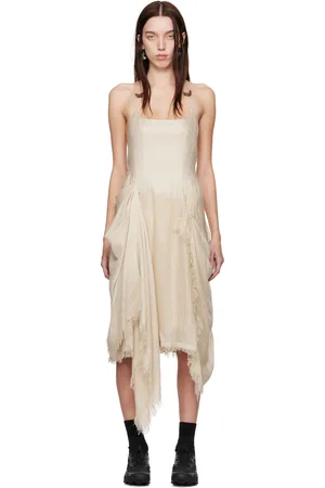 Hyein Seo Beige Fringed Crescent Midi Dress