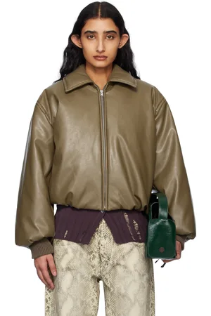 Acne Studios Khaki Coated Faux-Leather Bomber Jacket