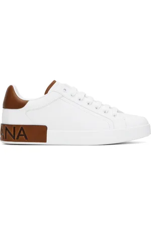 Dolce & Gabbana White & Brown Calfskin Portofino Sneakers