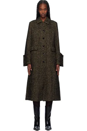 Ganni Brown Herringbone Wool Coat
