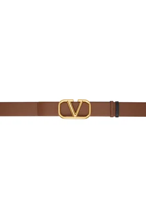 VALENTINO GARAVANI Tan & Black VLogo Signature Reversible Belt