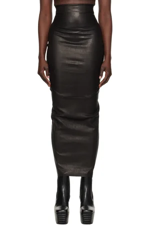 Rick Owens Black Hollywood Dirt Pillar Leather Maxi Skirt