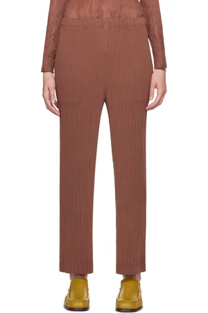 Issey Miyake Brown Hatching Pleats Trousers