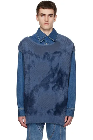 Feng Chen Wang Blue Landscape Painting Vest & Denim Jacket Set