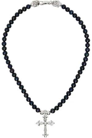 EMANUELE BICOCCHI Black & Pearl Cross Necklace
