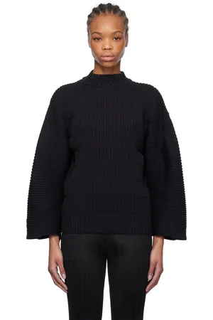PLEATS PLEASE ISSEY MIYAKE Black Jiggly Knit Sweater