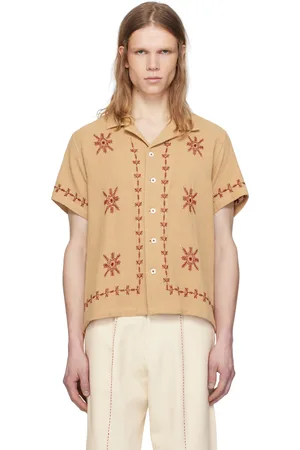 HARAGO Brown Embroidered Snowflake Shirt