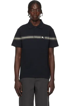 Burberry Navy Striped Cotton Polo