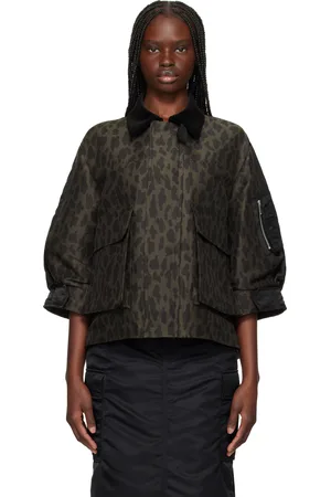SACAI Brown Leopard Print & Nylon Twill Jacket