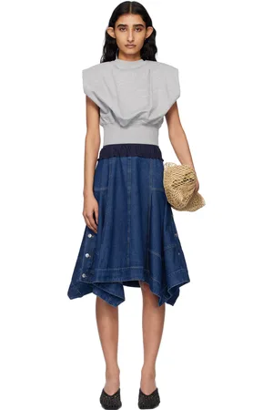 3.1 Phillip Lim Gray & Navy French Terry Denim Combo Top & Midi Dress Set