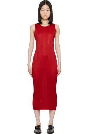 PLEATS PLEASE ISSEY MIYAKE Red New Colorful Basics 3 Midi Dress