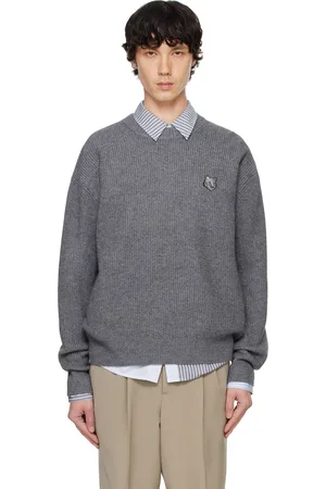 Maison Kitsuné Gray Bold Fox Head Patch Comfort Ribbed Sweater