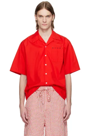 Marni Red Poplin Bowling Hidden Logo Shirt