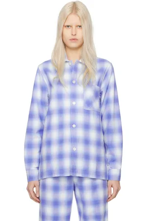 Tekla Blue Check Pyjama Shirt