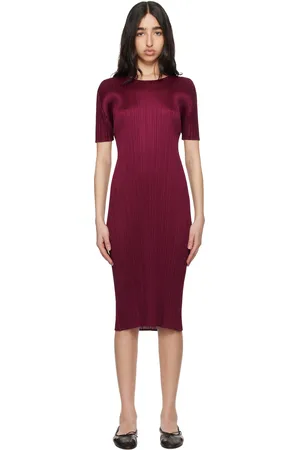 PLEATS PLEASE ISSEY MIYAKE Burgundy Monthly Colors March Midi Dress