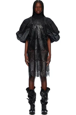 JUNYA WATANABE Black & Gray Polyester Scalloped Lace X Nylon Rip-Stop Midi Dress