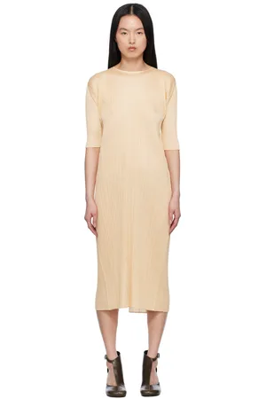 PLEATS PLEASE ISSEY MIYAKE Beige Merry Bicolor Midi Dress