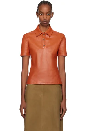 Salvatore Ferragamo Orange Spread Collar Leather Polo