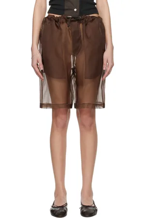Meta Campania Collective Brown Neil Exaggerated See-Through Silk Drawstring Shorts