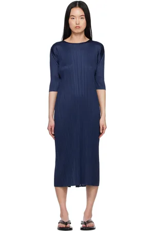 PLEATS PLEASE ISSEY MIYAKE Navy Merry Bicolor Midi Dress