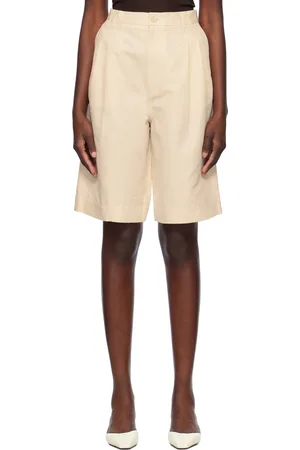 Filippa K Beige Relaxed Pleated Cotton Linen Shorts