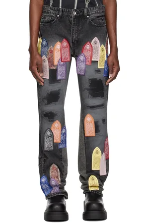 Who Decides War Black Patch Arched Repaired Distressed Jeans