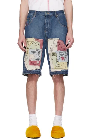 KIDSUPER STUDIOS Blue Boy & Girl Doodles Patchwork Denim Shorts