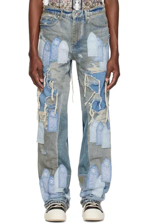Who Decides War Blue Patched Arch Repaired Blowout Jeans