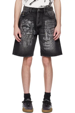 KIDSUPER STUDIOS Black Rhinestone Face Denim Shorts