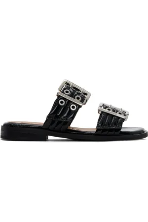 Ganni Black Feminine Buckle Two-Strap Sandals