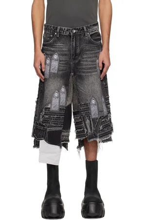 Who Decides War Gray Patched Arch Blowout Denim Shorts