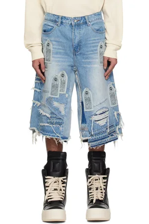 Who Decides War Blue Patched Arch Blowout Denim Shorts