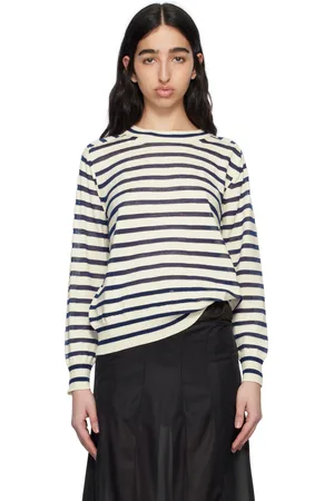 Comme des Garçons Off-White & Navy Cotton Horizontal Stripe Sweater