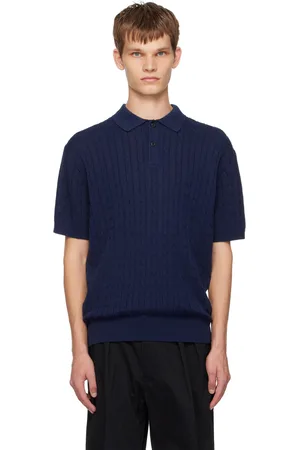 Beams Navy Cable Knit Polo