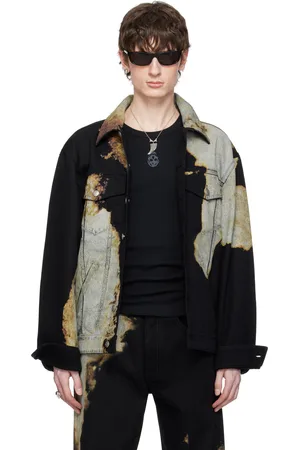 Alexander McQueen Black & Gray Abstract Print Denim Jacket