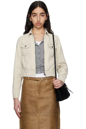 R13 Off-White Cropped Rider Denim Jacket