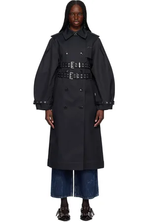 Ganni Black Bonded Cotton Trench Coat