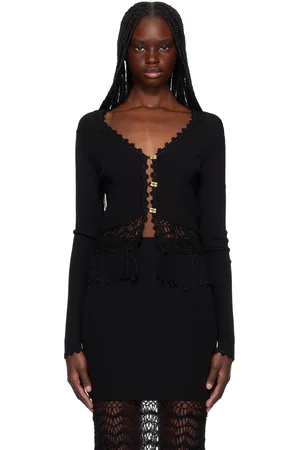 Ganni Black Shiny Viscose Crochet Cardigan